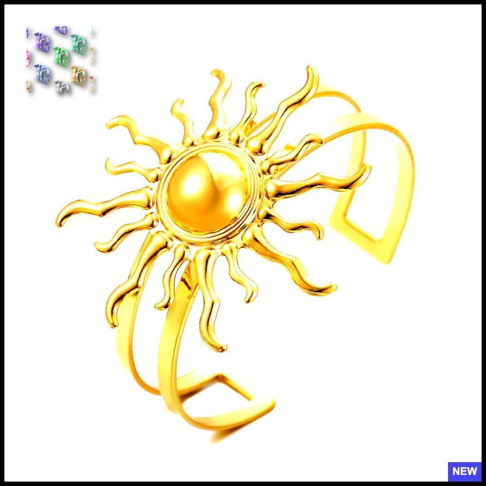 Gold Sun Cuff Bracelet Adjustable Statement Boho Coastal Jewelry for Women